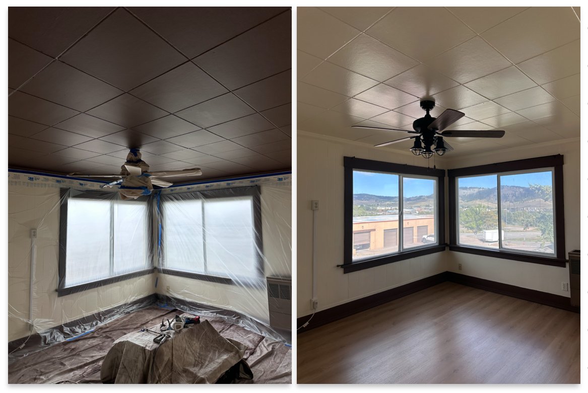 Interior room before and after ceiling and wall painting